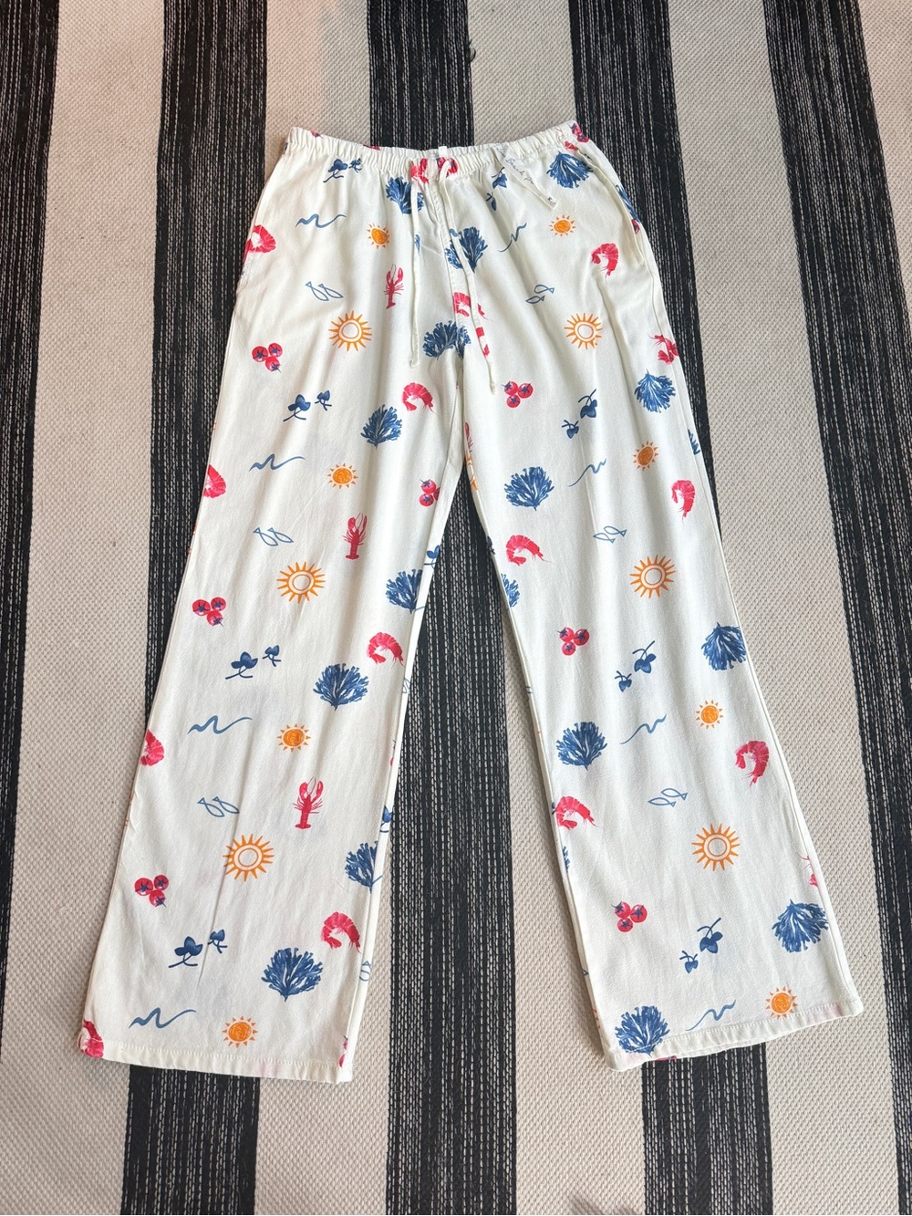 Cali 1850 Women's Linen Pull-On Beach Seaside Print Pants Size M New - Picture 2 of 13